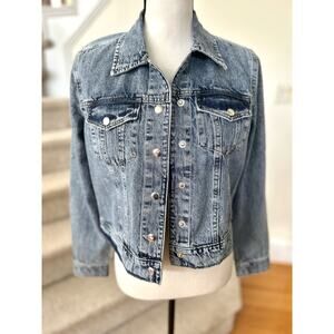 Avec Les Filles Acid Wash Light Denim Snap Button Jean Jacket
